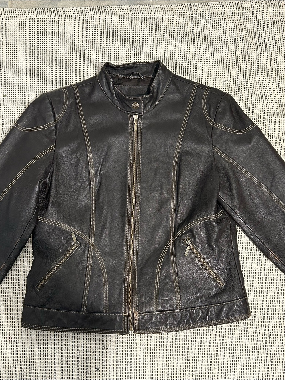 Women's Black Leather Zip-Front Moto Jacket